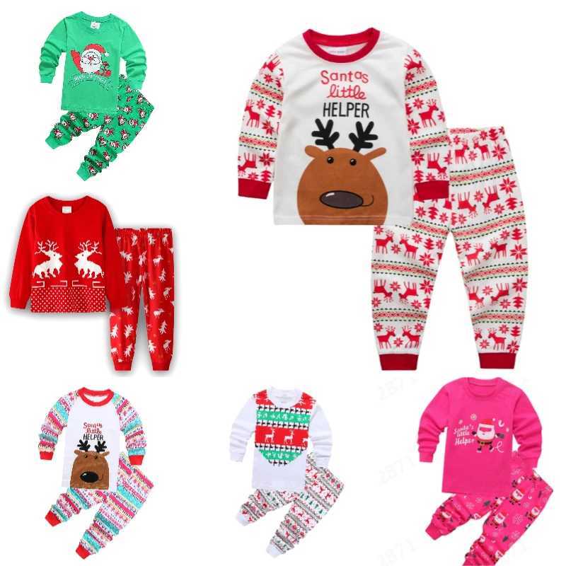 Autumn and Winter Childrens Home Set Cotton Cartoon Father Christmas Deer Snowman Pattern Boys and Girls Clothing W241213