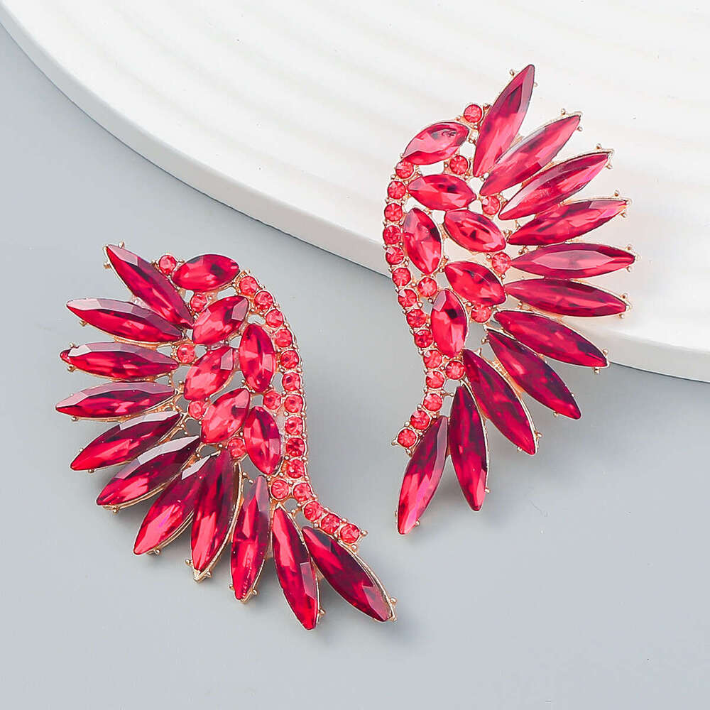 Colorful dia heavy-duty exaggerated fan-shaped wing fashionable earrings, bohemian style