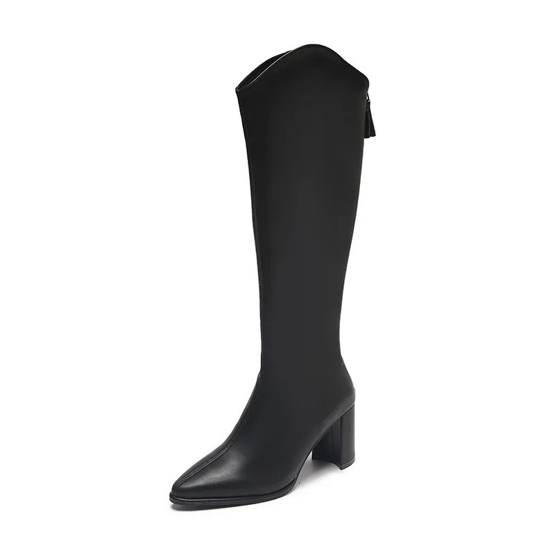 Women Boots Plus Size 43 Zipper Thick High Heels Simple Thick High Heels Autumn Winter Boots Knee High Boots autumn winter 241213