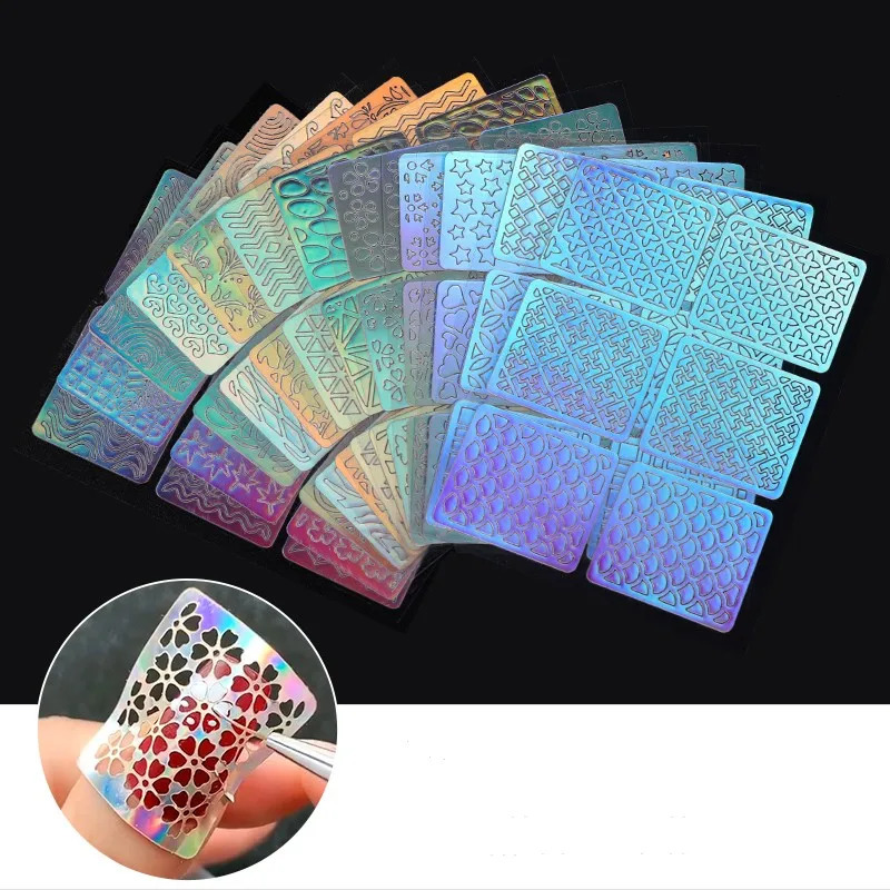 12/24 Nail Art Hollow Stickers Printing Template Laser Korean and French Love Star Stickers Hand Adhesive Paper Mold 241205