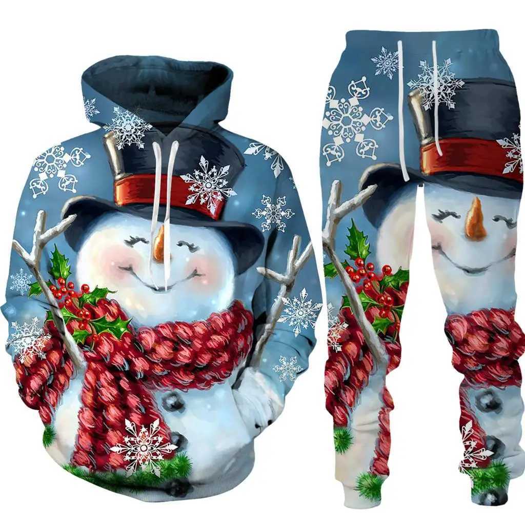 Santa Claus autumn 3D printed boy and girl tracksuit set casual hoodie and pants 2-piece set fashionable unisex clothing W241213