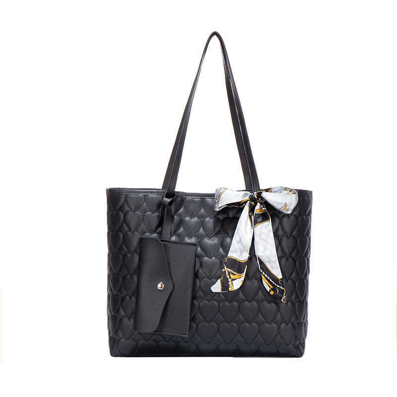 Silk scarf tote bag new fashion trend love embroidery solid color large capacity mother and child handbag