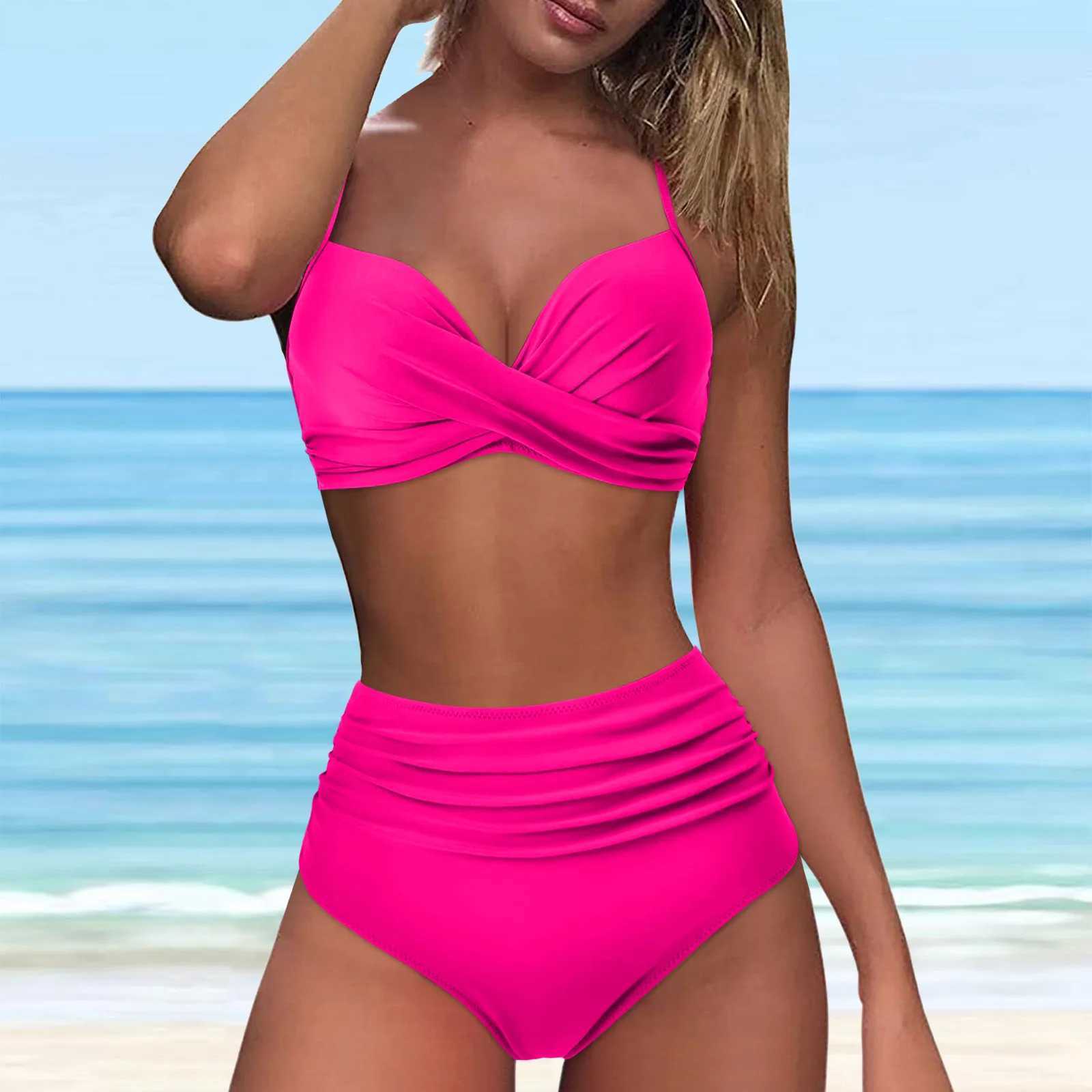 2024 Sexy WomenS Bikini Sets Push Up Swim Bathing Suit High Cut Swimsuit Vintage Solid Color Beachwear XJ241212