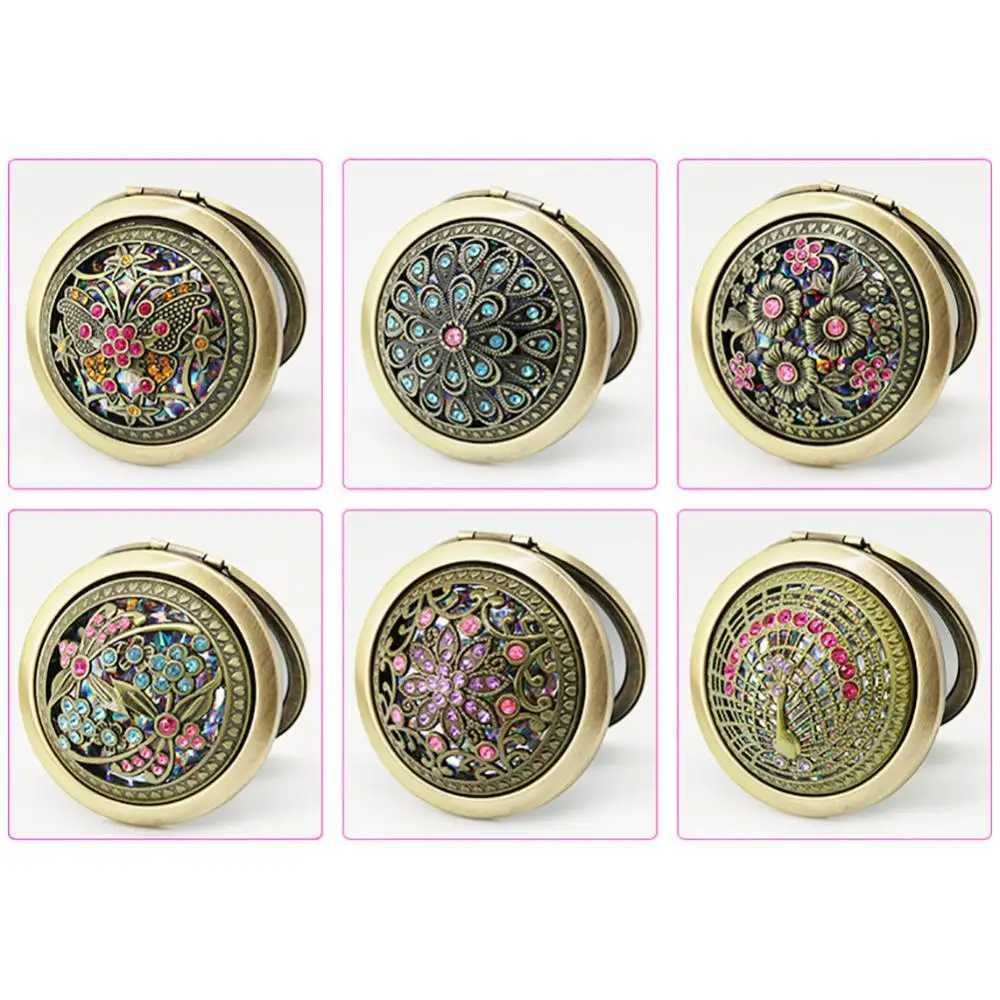 Vintage Folding Pocket Mirror Round Hollow Flower Mini Folding Mirrors Chinese Style Double-sided Makeup Mirror Cosmetic ToolsXJ241213