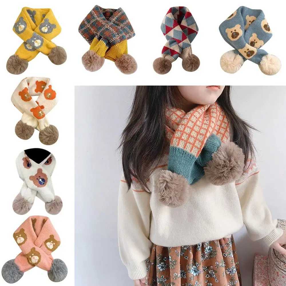 Scarves Wraps Cartoon Children Kids Baby Winter Knitting Scarf Boys Girls Snap Fastener Thermal Neck Warmer Bib Snood Cowl Tube Fleece Ski H241213