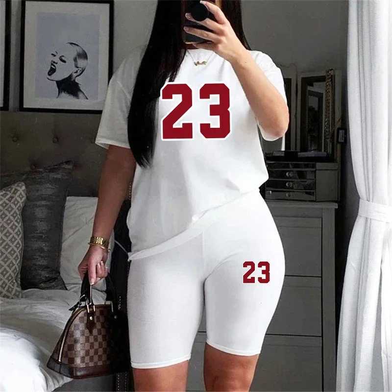 Women's Two Piece Pants High Quality Summer Womens Suit Short Slve Sets for Women 2 Pieces Daily Tracksuit Casual O-Neck 2024 Printing Ladies Fas