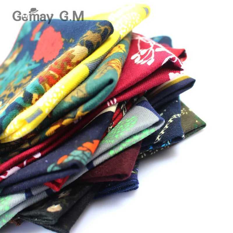 Fashion set floral print pocket square 25cm * 25cm mens cotton handle headscarf womens Hanji W241213
