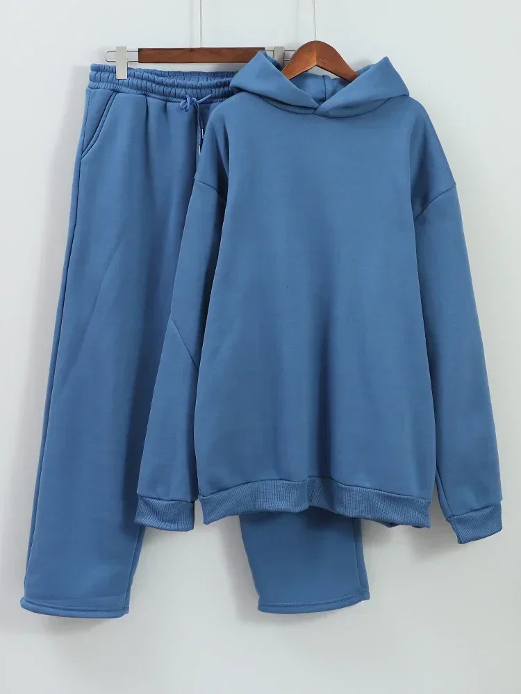 2piece set of sweatshirt and loose sweatpants for mens autumn jogging Trouser casual solid couple hoodie 241211