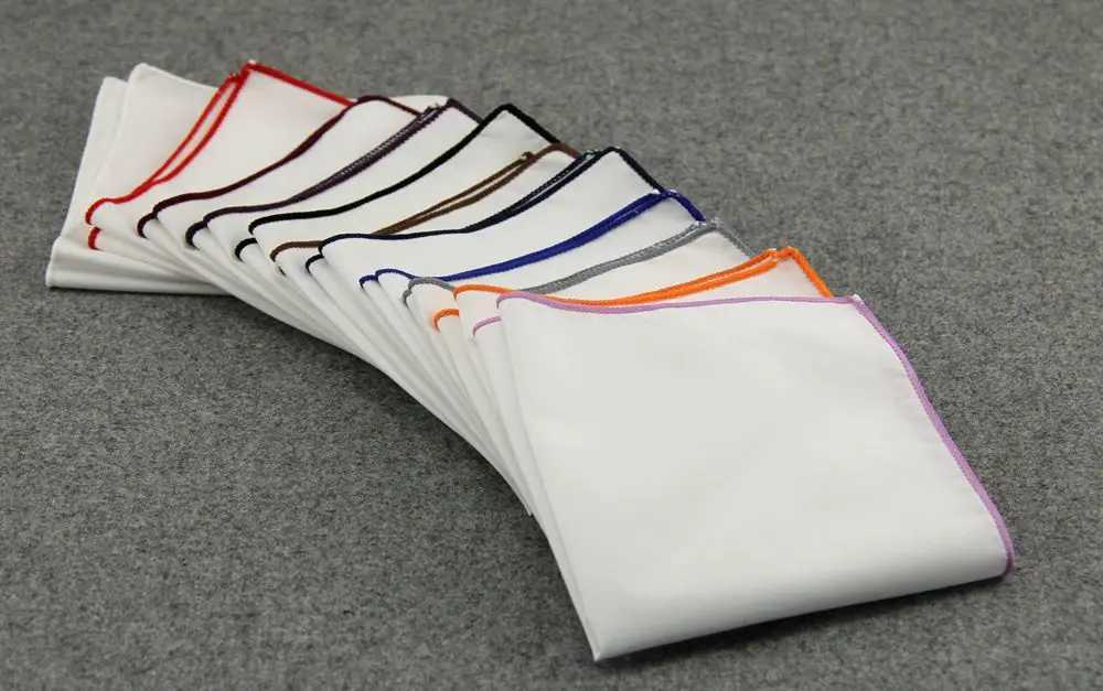 Classic pure cotton pocket with square colored edges suitable for men red yellow blue handles wedding party chest towel Hanji W241213