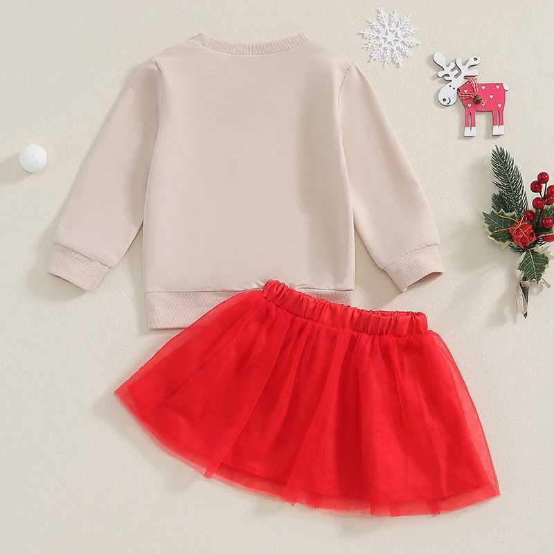 Toddler Girl Christmas Outfit Santa Claus Print Long Sleeve Sweatshirt Elastic Waist Tulle Skirt 2 Piece Set Fall Winter Clothes W241213