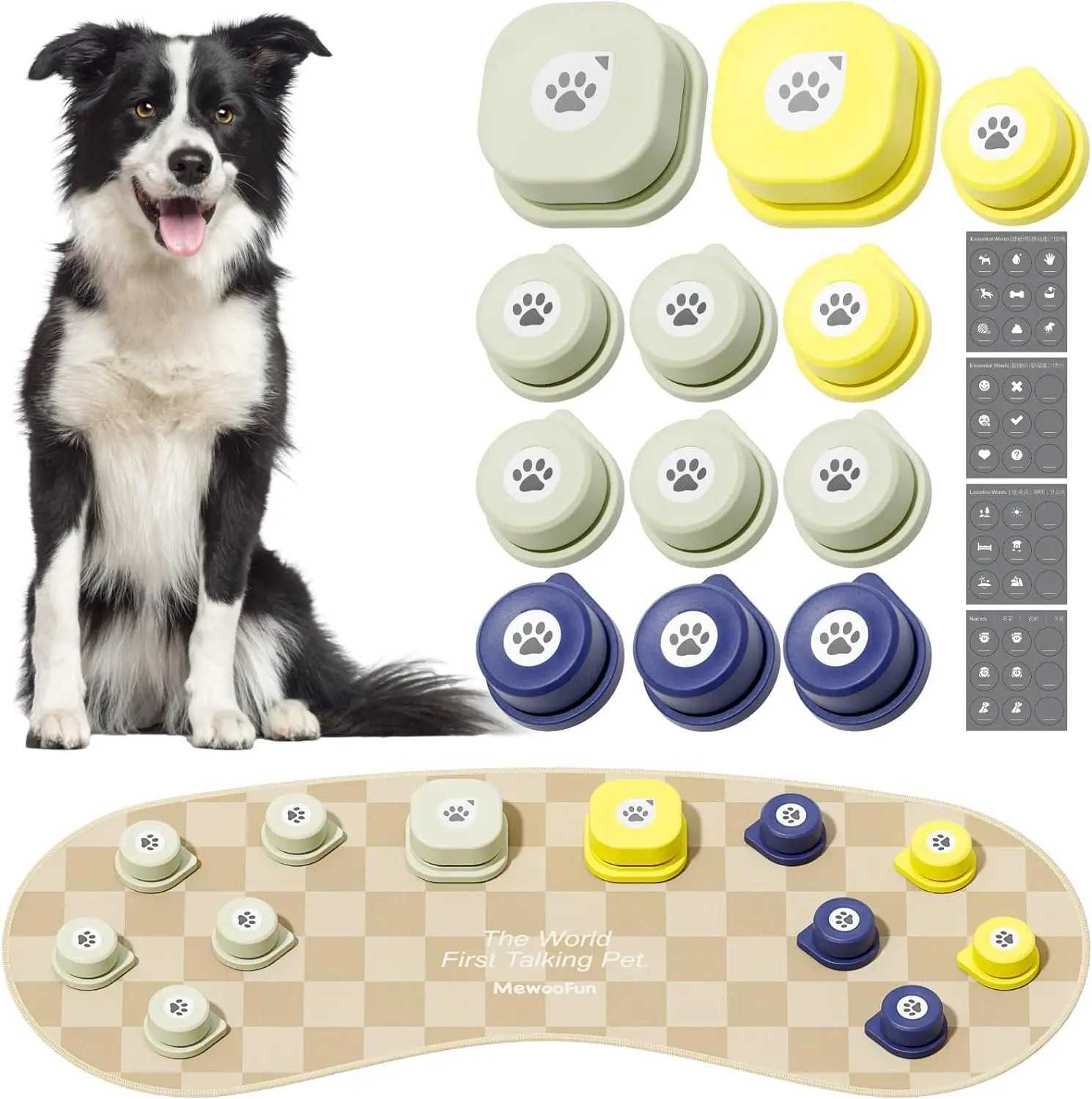 Mewoofun Dog Talking Button Set with Mat Communication Basic Get Started Kit Rechargeable Voice Recording Button 12 Pack X241213