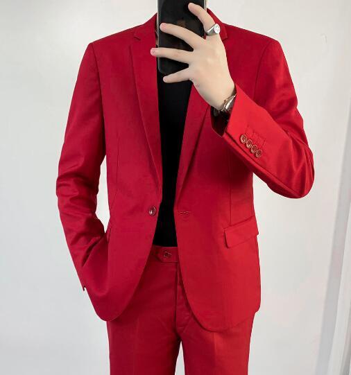 New Men's Red Color Long Sleeves Casual Cotton E Fashion Dreaa Formal Slim Fit One Button Suit Jacket Coat