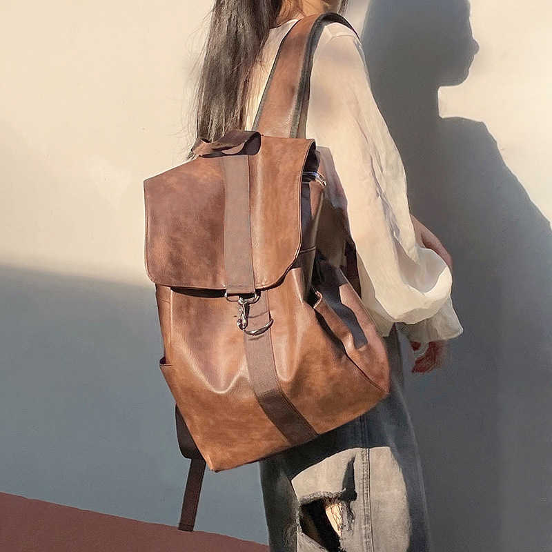 High end shoulder bag for women, large capacity leather backpack for female college students, computer travel bag, backpack 241215