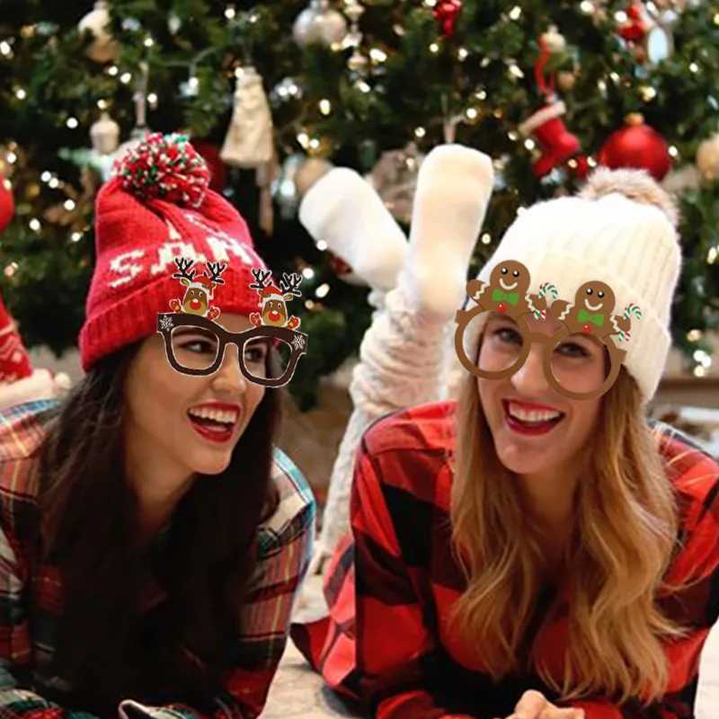 Sunglasses 9pcs/New Christmas Decoration Santa Claus Snow Tree 3D Paper Glasses Childrens Photography Props Party Supplies H241213