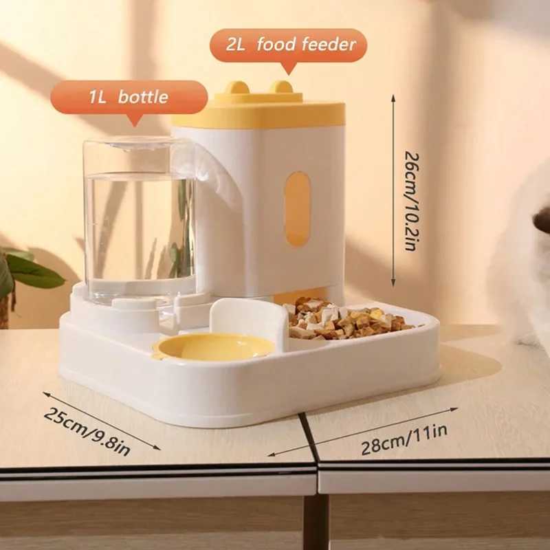 Cat Feeders 2-in-1 Automatic Feeder Dog Cat Food Bowl and Water Feeding Device Pet Large Food Dispenser Puppy Pet Kitten Bowl Accessories z241213
