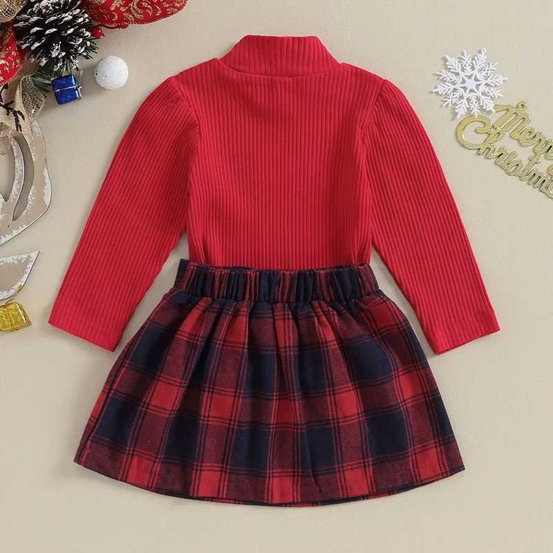 Girls clothing set cotton red long sleeved ribbed top+plain skiing 2-piece set childrens Christmas set baby clothing W241213