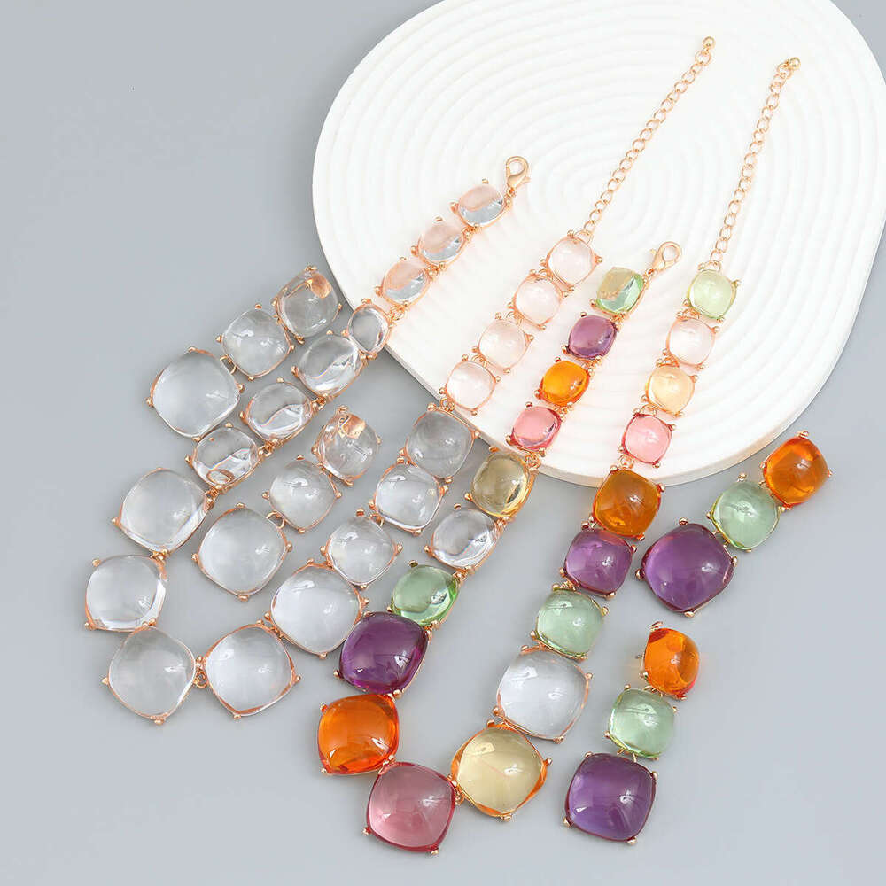 Earrings and Necklace Set Women's Square Alloy Resin Bohemian Ethnic Style Jewelry