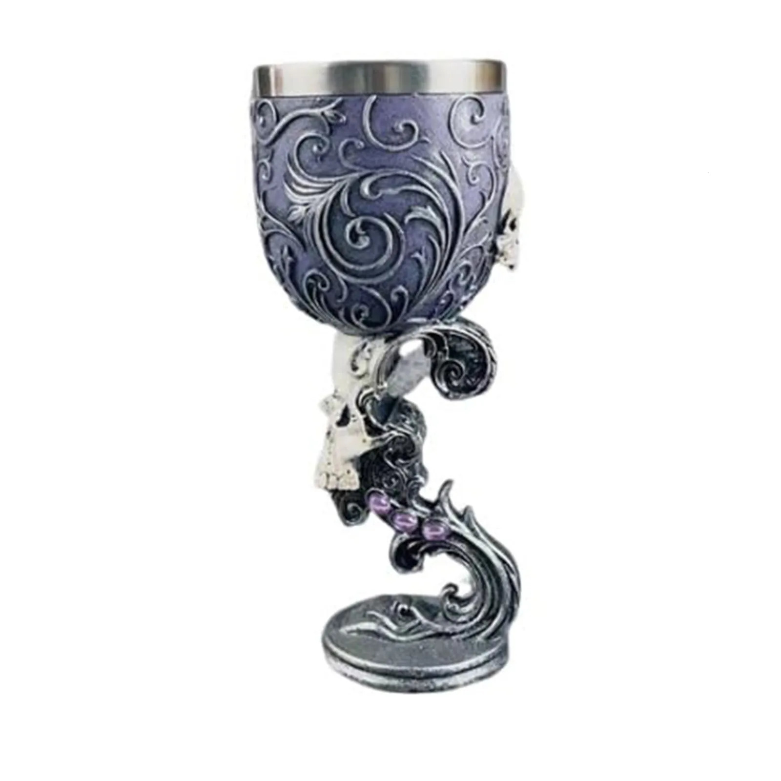 3D Carved Vintage Gothic Champagne Glass Handmade Stainless Steel Vintage Wine Glass 3D Carved Water Goblet Retro Wine Cup 241212