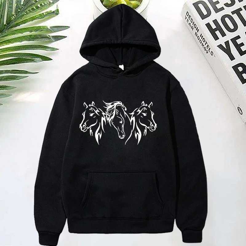 New Horse Head Pattern Printed Hoodie for Womens Fashion Casual Sports Sweater Womens Pullover Top W241213