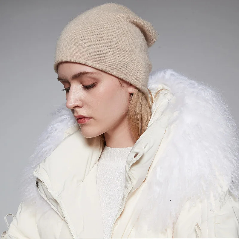Pure goat cashmere hat fashionable Beanie Femle warm outdoor wool knitted soft casual hat mens unisex womens winter 241205