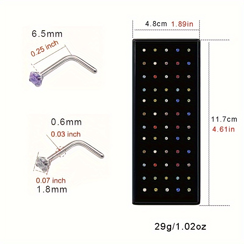 60 Pcs High-Quality Stainless Steel L-Shaped Nose Piercing Accessories - Durable, Hypoallergenic, Easy to Use, and Comfortable - Perfect for Nose Pier