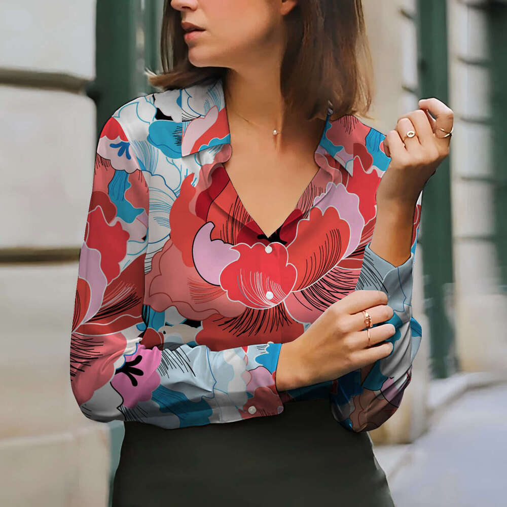 European American Women's Tops, Spring Autumn Long Sleeves, Digital Printed Shirts, Trendy Clothing, Fashionable And Casual Temperament