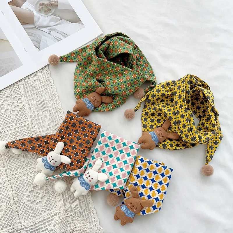 Scarves Wraps Newborn Baby Triangle Scarf Autumn Winter Toddler Shawl For Girls Boys Children Neckerchief Cute Cartoon Rabbit Kids Scarves H241213