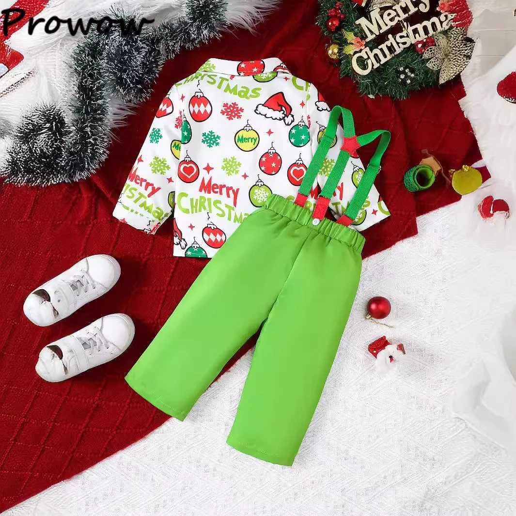 Prowow Boys Christmas Outfits Xmas Print Shirts+Y-Back Suspended Red Pants Boys Christmas Clothes Sets Kids New Years Clothing W241213