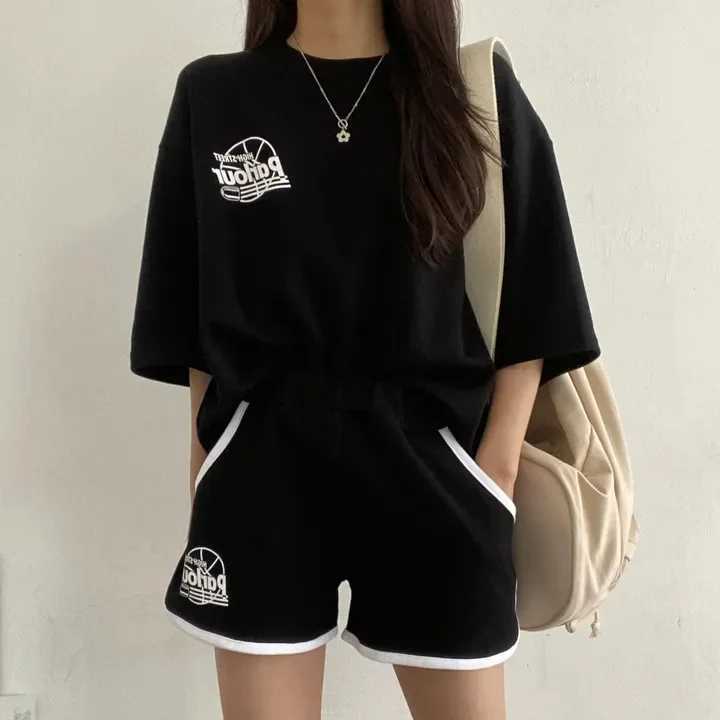 Women's Two Piece Pants Summer Fashion 2024 Casual Sportswear Trendy Summer Style Loose Women Short Slve 2 Piece Shorts Set Cotton dent Suits Y24