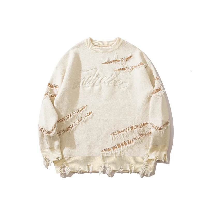Autumn Winter Mens Women Sweater Loose Versatile Couple Round Neck Long Sleeved Knitted Pullover Street Retro Hole Knitwear 241213