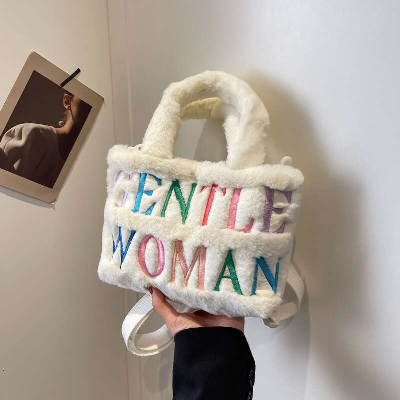 Thailand Gentle Woman Cute Plush Handbag 2023 New Embroidered Letter Single Shoulder Bag