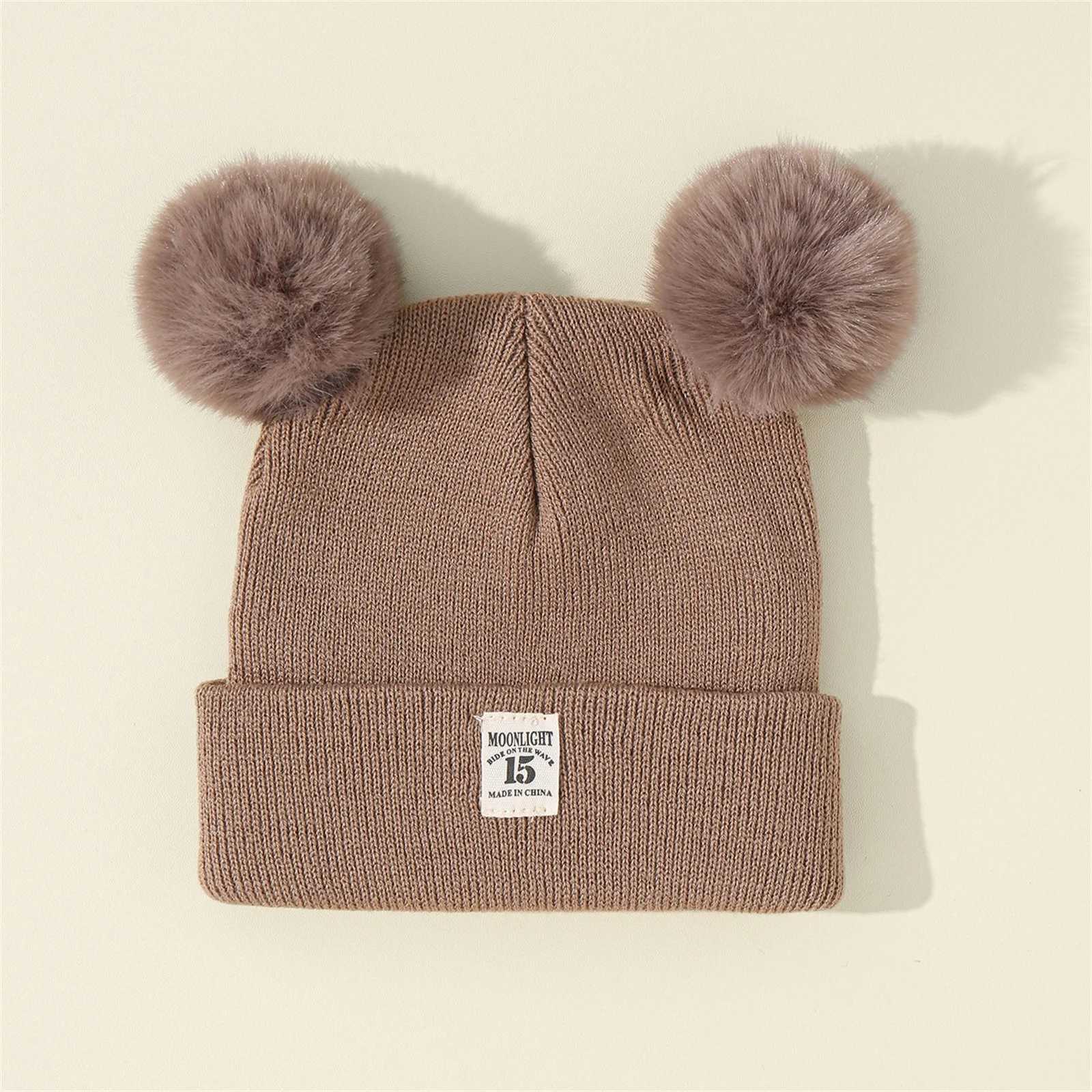 Winter Warm Baby Knitted Hats Children Kids Beanie Caps Soft Double Pom Toddler Knit Hat Infant Crochet Skull Cap for Boys GirlsXJ241213