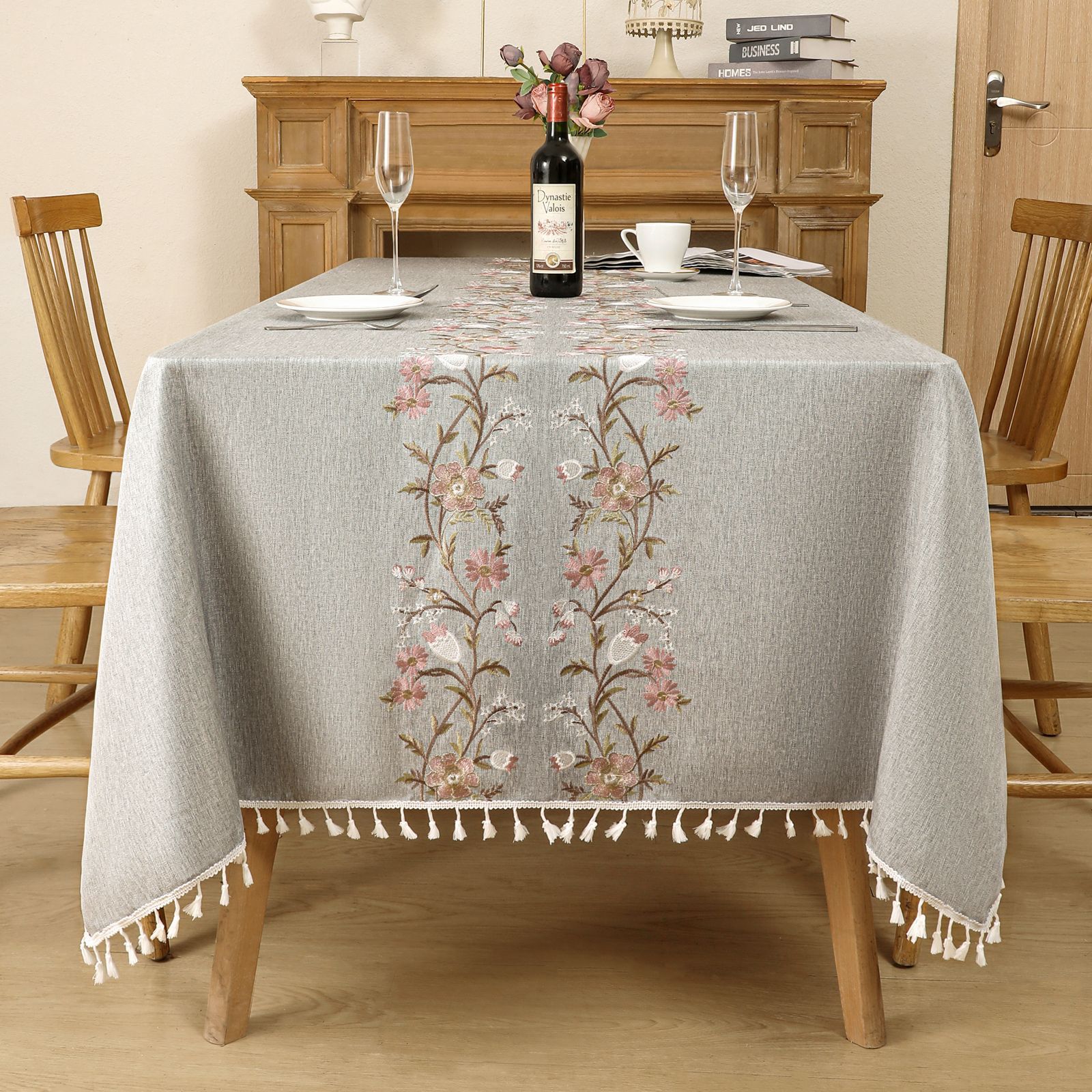 Cotton And Linen Embroidered Coffee Table Cloth, Tassel Waterproof And Heat-Resistant Tablecloth LN786