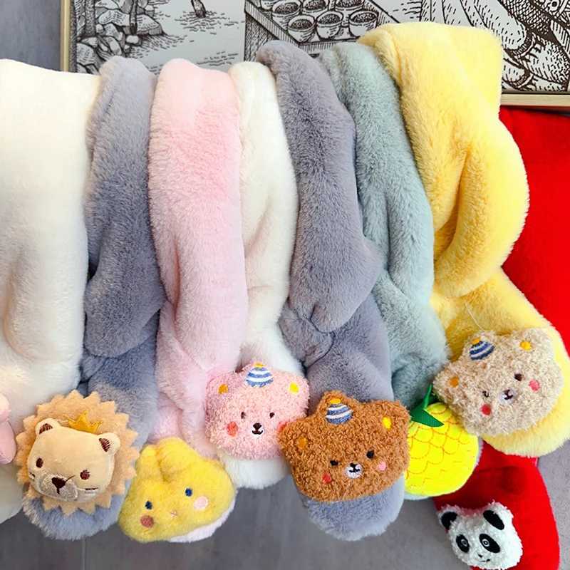 Scarves Wraps Cute Cartoon Baby Scarf Winter Warm Plush Scarves for Toddler Boy Girl Korean Kawaii Bear Rabbit Doll Kids Fur Neckerchief H241213