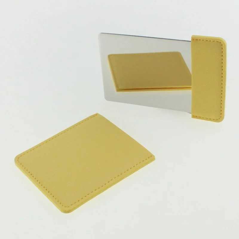 1PCS Portable Card Style Mini Shatter Proof Pocket Cosmetic Mirror PU Leather Cover Stainless Steel Unbreakable Makeup MirrorXJ241213