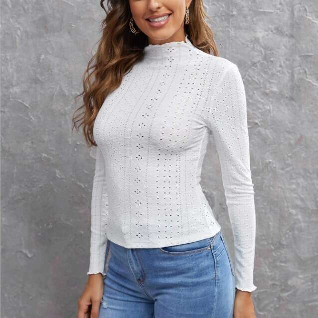 Hot selg European and American clothing 2024 base slimming half high neck long sleeved T-shirt women's top