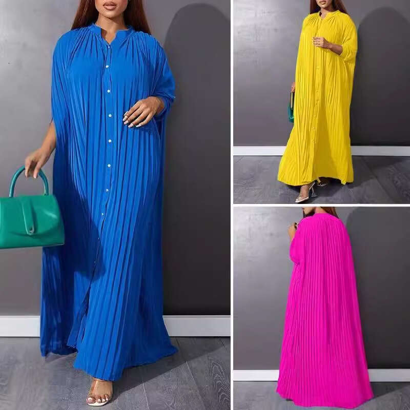 European And American Women's New Loose Single Breasted Pleated Cardigan Plus Size Dress, Fashionable Quality Classic