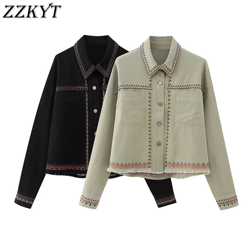 Womens Shirts Autumn Fashion Denim and Retro Spring Embroidered Elegant Top 241211