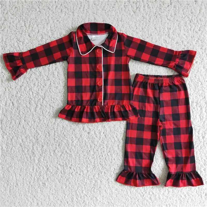 New Christmas Match Baby Boys and Girls Red Checkered Button Long Sleeve Pajama Set Wholesale Boutique Childrens Clothing RTS W241213