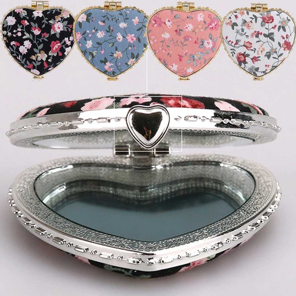 Compact Pocket Fold Small Mirror Portable Two-side Folding Vintage-Inspired Fabric-Covered Make Up Mirror Women Cosmetic MirrorsXJ241213