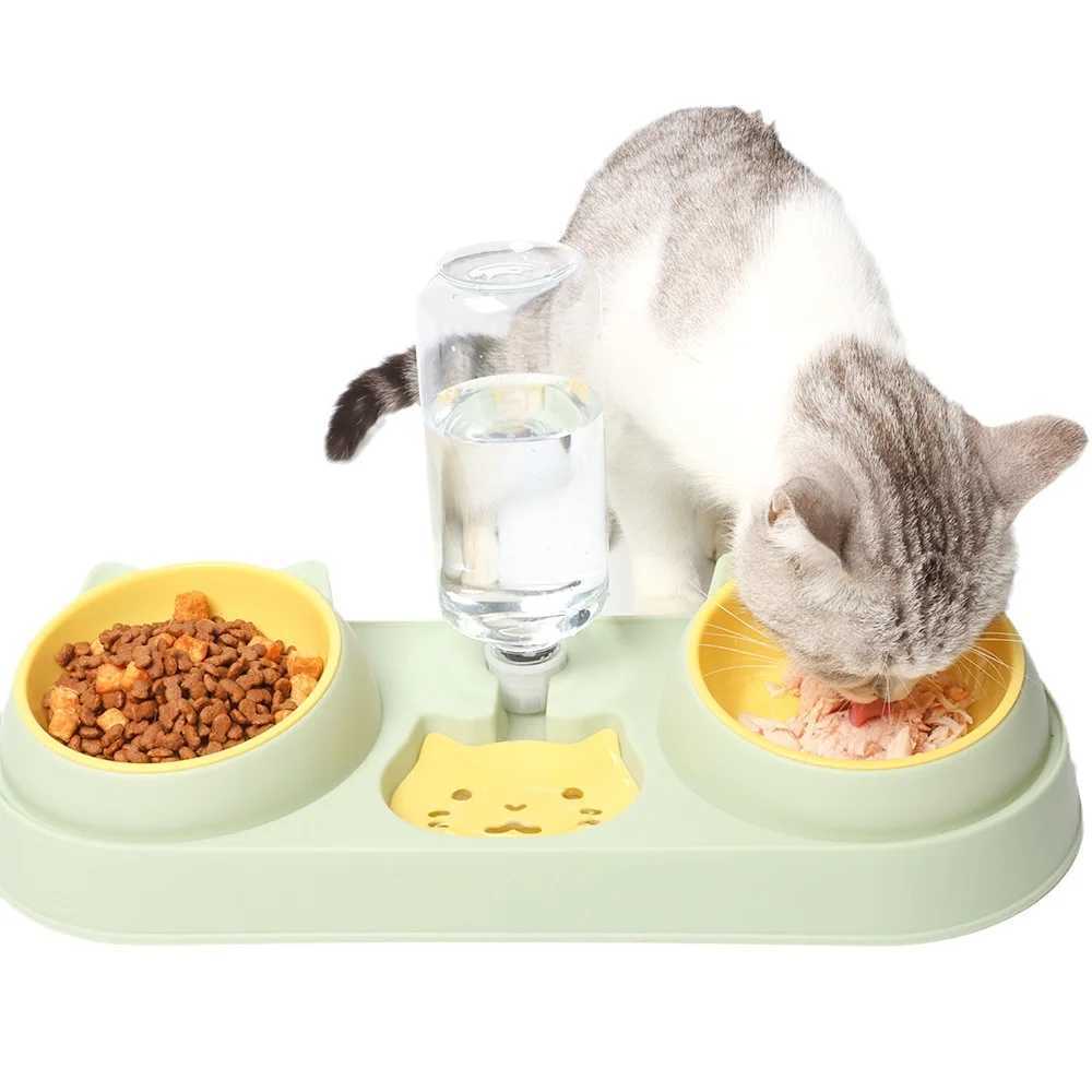 Cat Feeders Pet Cat Bowl Automatic Feeder Dog Food Bowl With Water Fountain Double Bowl Drinking Raised Stand Dish Bowls For Cats z241213