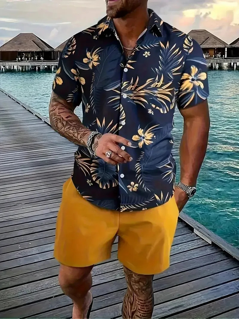 Mens shirt set casual fashion beach holiday quick drying fabric loose suitable for summer dateholiday S5XL 241211
