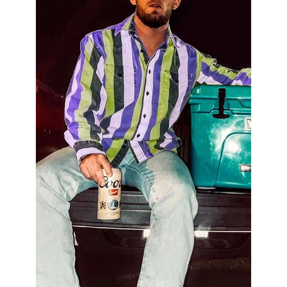 Western Style Colorful Striped European American Sleeved Men's Long Customized Foreign Trade Shirt, Trendy Clothing, Fashionable And Casual Tempe
