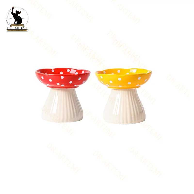 Cat Feeders Set Mushroom Design Cat Bowl Raised Cat Food Bowl Water Dish With Anti-Overturning Stand For Neck Protection And Easy Feed z241213