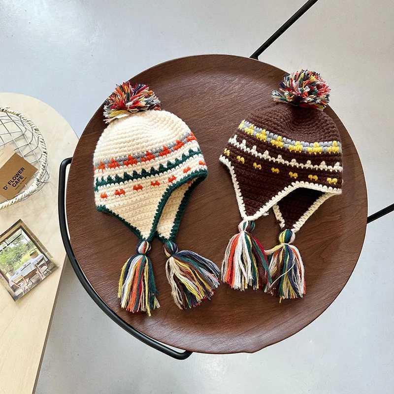 MILANCEL Winter Retro Childrens Knitted Hats Girls Warm Beanie Childrens Colorful Ear Protection Caps Boys Lei Feng CapsXJ241213