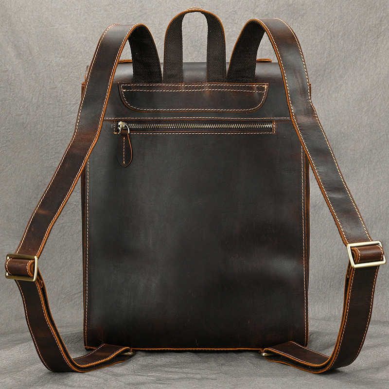 Men's large capacity leather backpack, casual business computer bag, men's crazy horse leather backpack, business travel backpack 241215