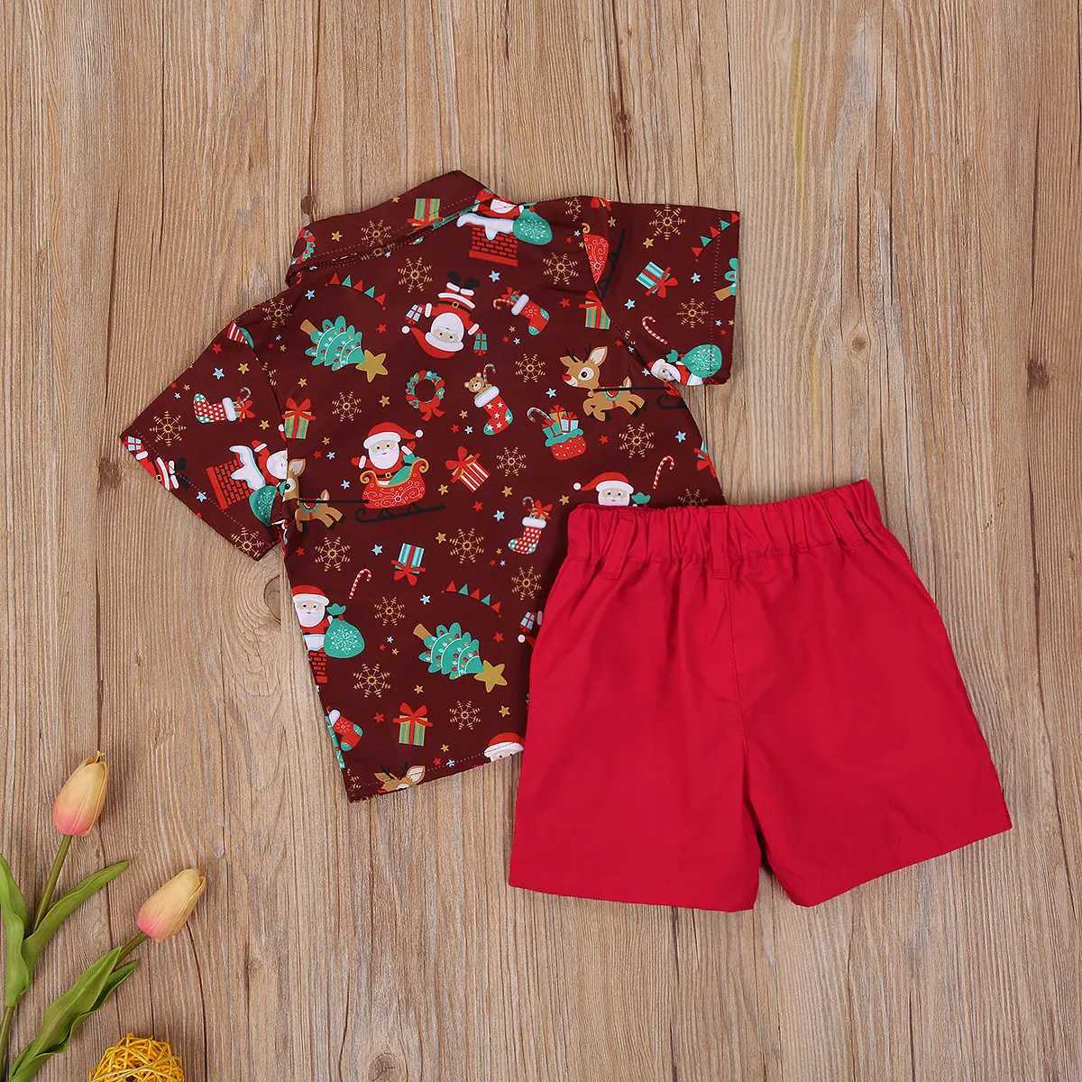1-6Y Christmas childrens boys clothing set baby cartoon long sleeved shirt with bow pendant shorts wrapped in party Christmas costumes W241213