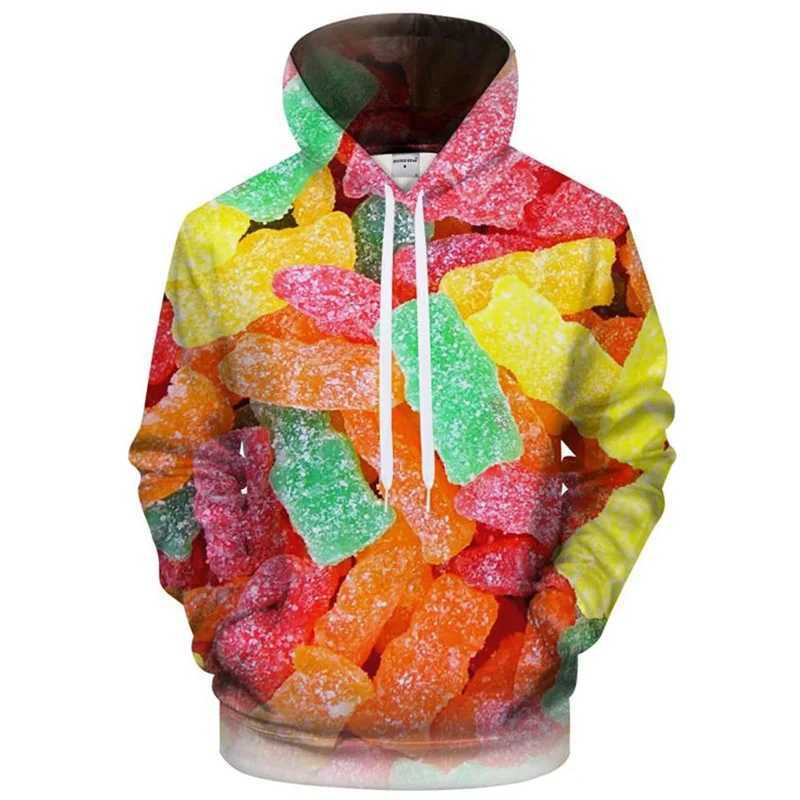 Colorful Candy Pattern Hoodie For Men Cute 3D Printed Gummy Bear Pullovers Tops Long Sleeve Hoodies Kids Autumn Sweatshirt W241213