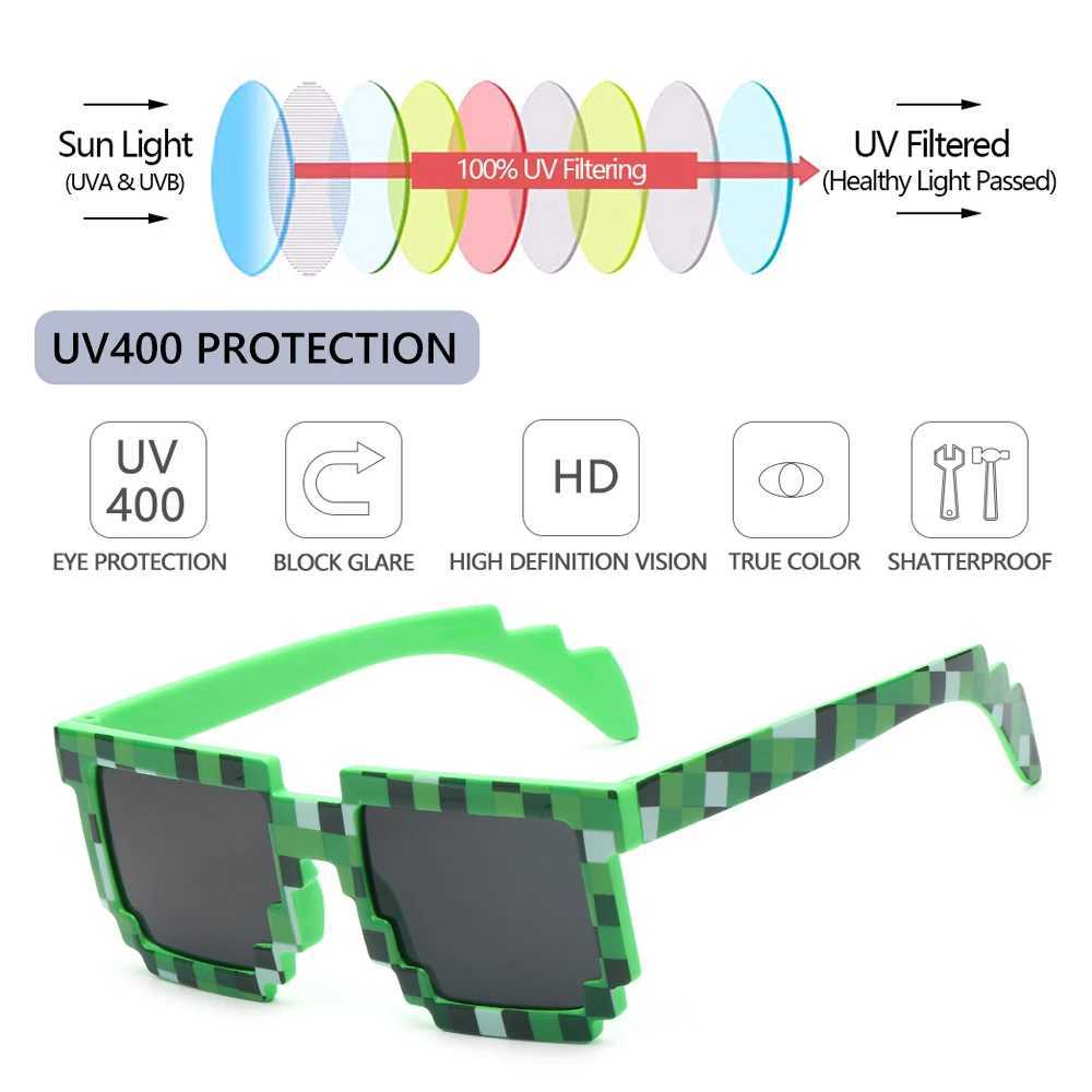 Sunglasses Kids Sunglasses Funny Sun Glasses Cosplay Action Game Toy Square Glasses Pixel Mosaic Thug Life Eyewear Childrens Gift H241213