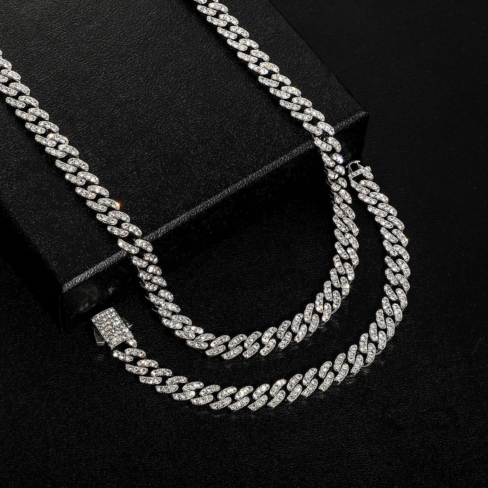 8mm Wolf Tide New In Color Preserved Full Diamond Cuban Chain Hip Hop Necklace Bracelet Mens And Womens Trendy Rap Accessories Bijoux Pulsera Hombre C
